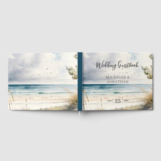 水の色のビーチ沿岸の目的地の結婚式 ゲストブック (全面)