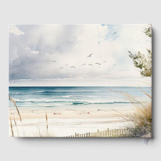 水の色のビーチ沿岸の目的地の結婚式 ゲストブック (裏面)