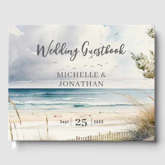 水の色のビーチ沿岸の目的地の結婚式 ゲストブック (正面)