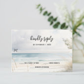 水の色のビーチ沿岸の目的地の結婚式 出欠カード (スタンド正面)