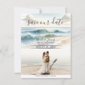 水の色のビーチ波の海岸日付写真を保存 招待状 (正面)