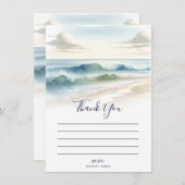 水の色のビーチ波素朴沿岸ありがとう 招待状 (正面/裏面)