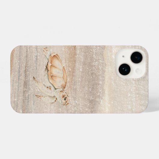 水の色のビーチ砂ウミガメ野生動物 iPhoneケース (裏面横)