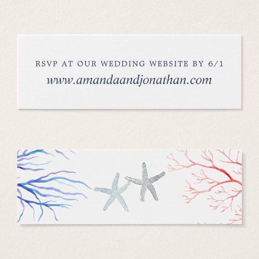水の色のビーチ結婚式の返信WebサイトRSVP (正面&裏面)