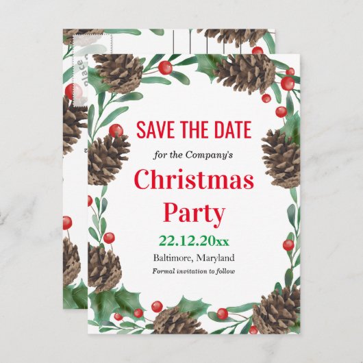 水の色のピネコンは日付を保存クリスマスパーティー 案内ポストカード (正面/裏面)