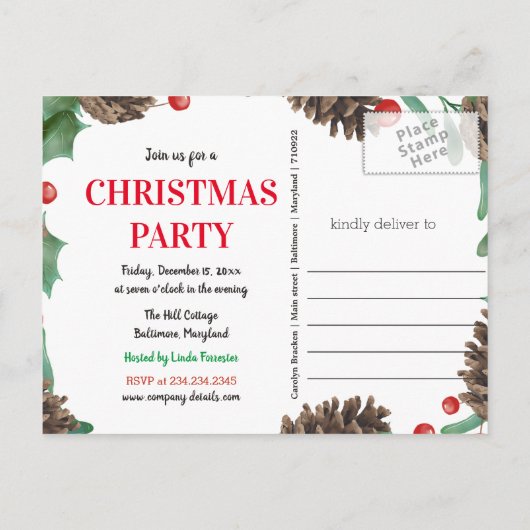 水の色のピネコンは日付を保存クリスマスパーティー 案内ポストカード (裏面)