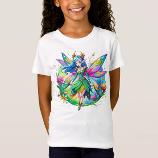 水の色のファンタジー妖精と虹の翼 Tシャツ