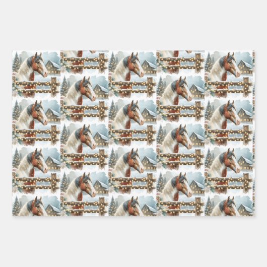 水の色のフェスティバル馬クリスマス ラッピングペーパーシート (正面3)