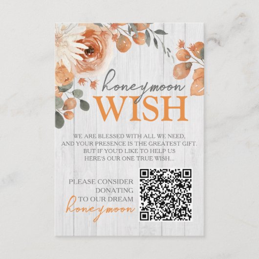 水の色のフローラとウッド結婚ズのハネムーンファンド エンクロージャーカード (正面)