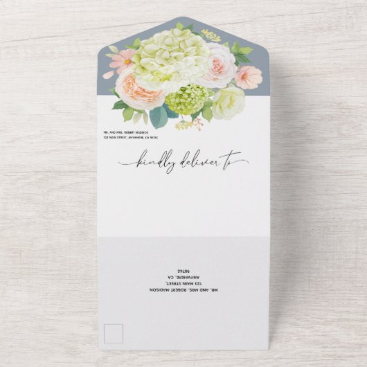 水の色のフローラのダスティブルー結婚ズ オールインワン招待状 (外側)