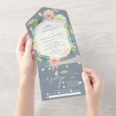 水の色のフローラのダスティブルー結婚ズ オールインワン招待状 (貼ってはがせる)