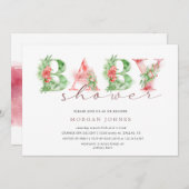 水の色のフローラスクリプト赤ちゃんシャワー招待 (正面/裏面)