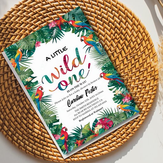 水の色のフローラパロットガールベビーシャワー 招待状