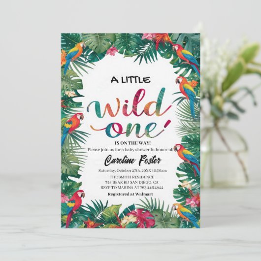 水の色のフローラパロットガールベビーシャワー 招待状 (スタンド正面)