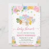 水の色のフローラ動物の友人赤ちゃんシャワー 招待状 (正面)