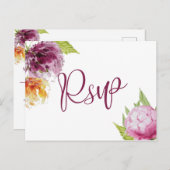 水の色のフローラ結婚の食事の選択Rsvp インビテーションポストカード (正面/裏面)