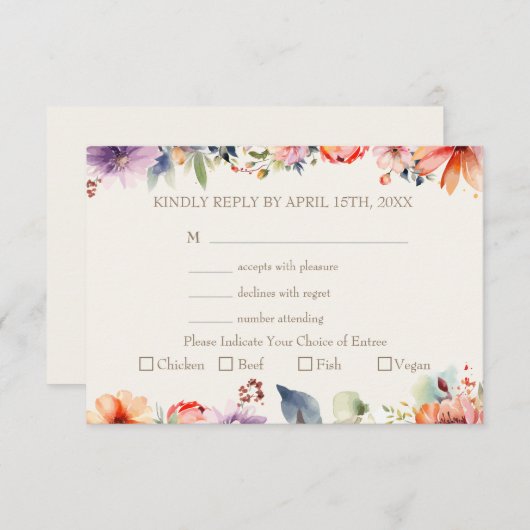 水の色のフローラ食事の結婚選択 出欠カード (正面/裏面)