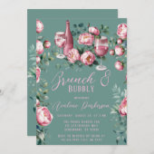 水の色のブランチとバブリーの牡丹の花束 招待状 (正面/裏面)