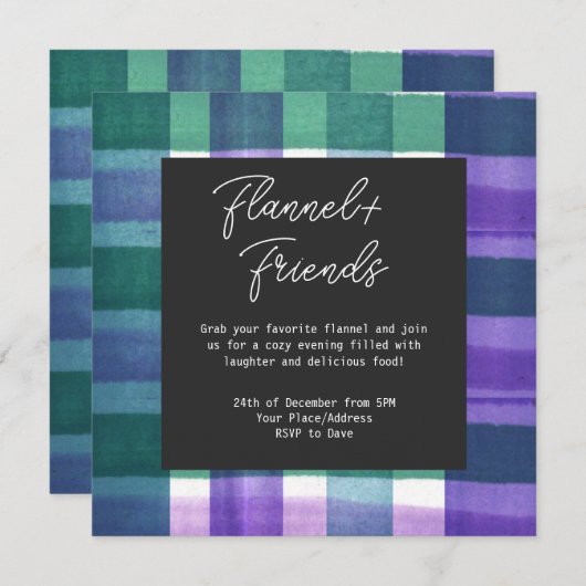 水の色のプレイドフランネル&フレンズのクリスマスパーティー 招待状 (正面/裏面)