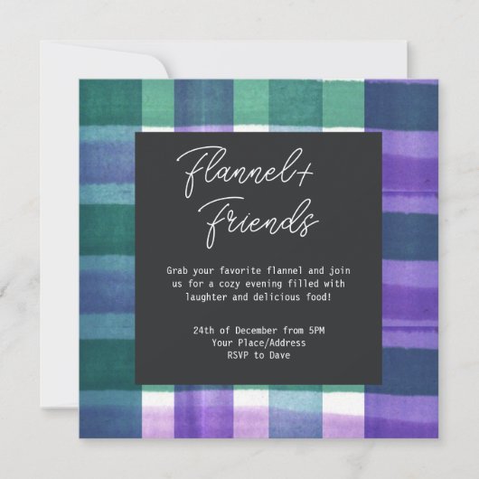 水の色のプレイドフランネル&フレンズのクリスマスパーティー 招待状 (正面)
