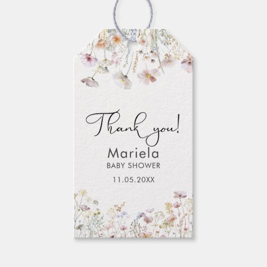 水の色のベビーエレガント開花WildFlowersベビー ギフトタグ (正面)