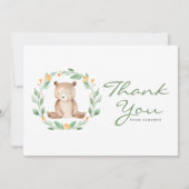 水の色のベビークマ緑のリースベビーシャワー サンキューカード (正面)