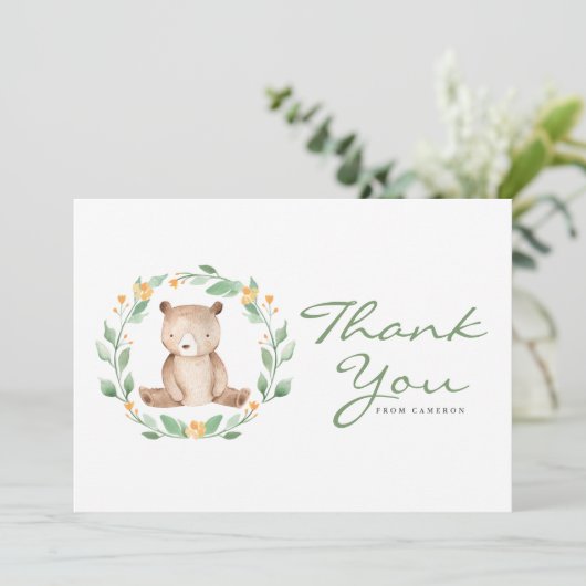 水の色のベビークマ緑のリースベビーシャワー サンキューカード (スタンド正面)