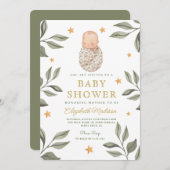 水の色のベビースターズグリーンリーベビーシャワー 招待状 (正面/裏面)