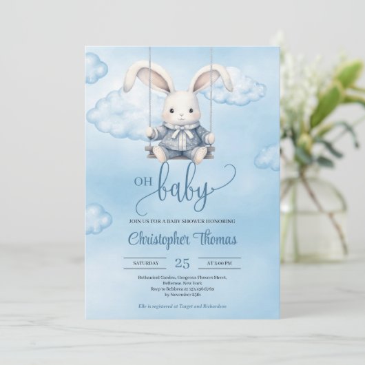 水の色のベビーバニーの空のスイング 招待状 (スタンド正面)