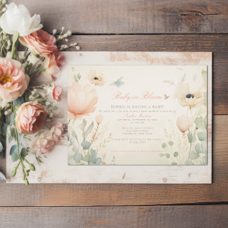 水の色のベビー開花フローラガールベビーシャワー 招待状