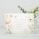 水の色のベビー開花フローラガールベビーシャワー 招待状 (スタンド正面)