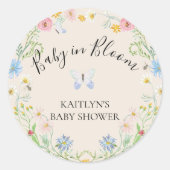 水の色のベビー開花ワイルドフラワーフローラシャワー ラウンドシール (正面)