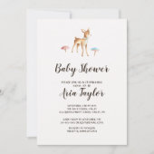 水の色のベビー鹿とキノコの赤ちゃんシャワー 招待状 (正面)