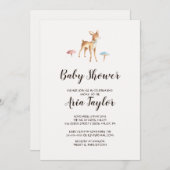 水の色のベビー鹿とキノコの赤ちゃんシャワー 招待状 (正面/裏面)