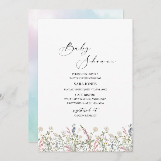 水の色のベビー 招待状 (正面/裏面)