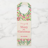 水の色のベリーと葉クリスマスホリデー ボトルネックタグ (正面)