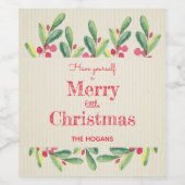 水の色のベリーと葉クリスマスホリデー ワインラベル (シングルラベル)