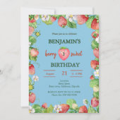 水の色のベリー甘い最初の男の子誕生日の写真 招待状 (正面)