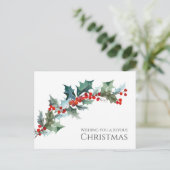 水の色のホリーとベリーの喜びクリスマス ポストカード (スタンド正面)