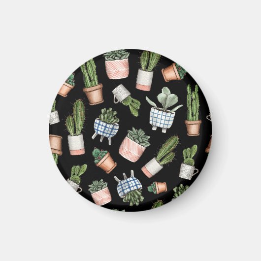 水の色のホームプラントブラックシームレス マグネット (正面)