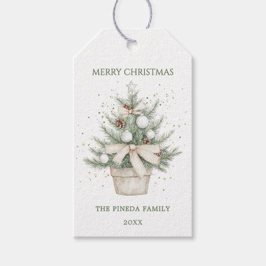 水の色のポッテ素朴ッドクリスマスツリー ギフトタグ (正面)
