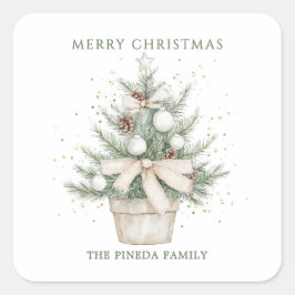 水の色のポッテ素朴ッドクリスマスツリー スクエアシール