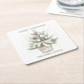 水の色のポッテ素朴ッドクリスマスツリー スクエアペーパーコースター (アングル)