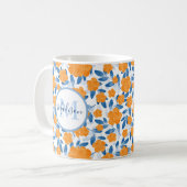 水の色のポピーと葉パターン コーヒーマグカップ (正面左)