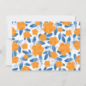 水の色のポピーと葉パターン サンキューカード (裏面)