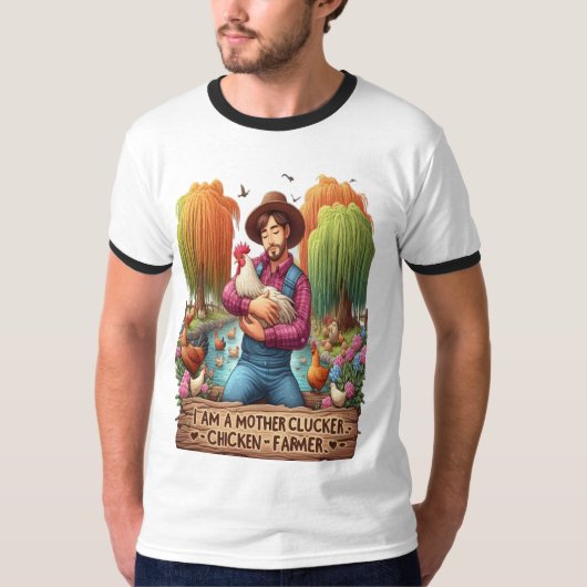 水の色のマザークラウッカーチキン農家 Tシャツ (正面)