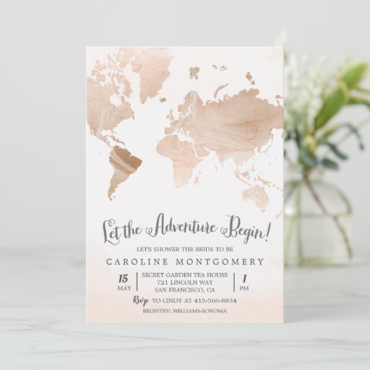 水の色のマップ旅行ブライダルシャワー招待 招待状 (スタンド正面)