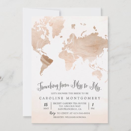 水の色のマップ旅行ブライダルシャワー招待 招待状 (正面)