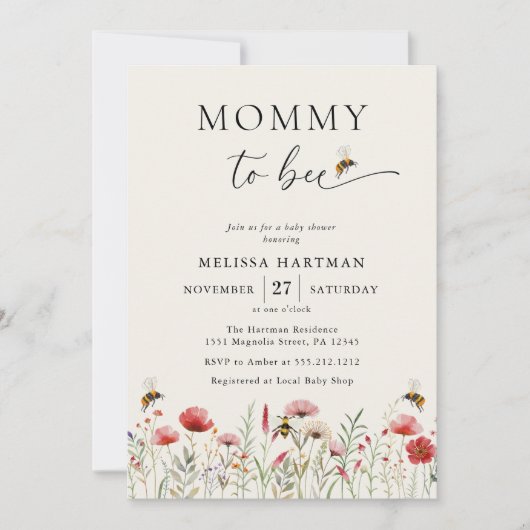 水の色のママへビー山花ベビーシャワー 招待状 (正面)