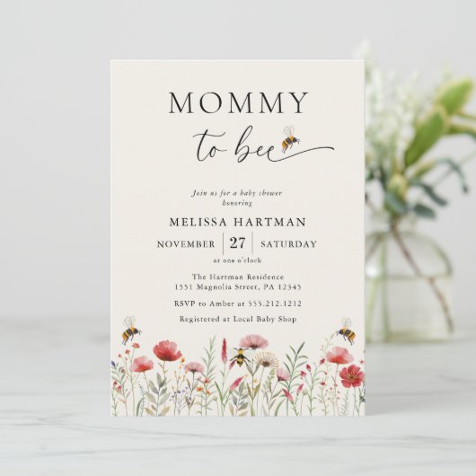 水の色のママへビー山花ベビーシャワー 招待状 (スタンド正面)